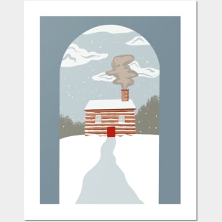 Snow Cabin Art Deco Posters and Art